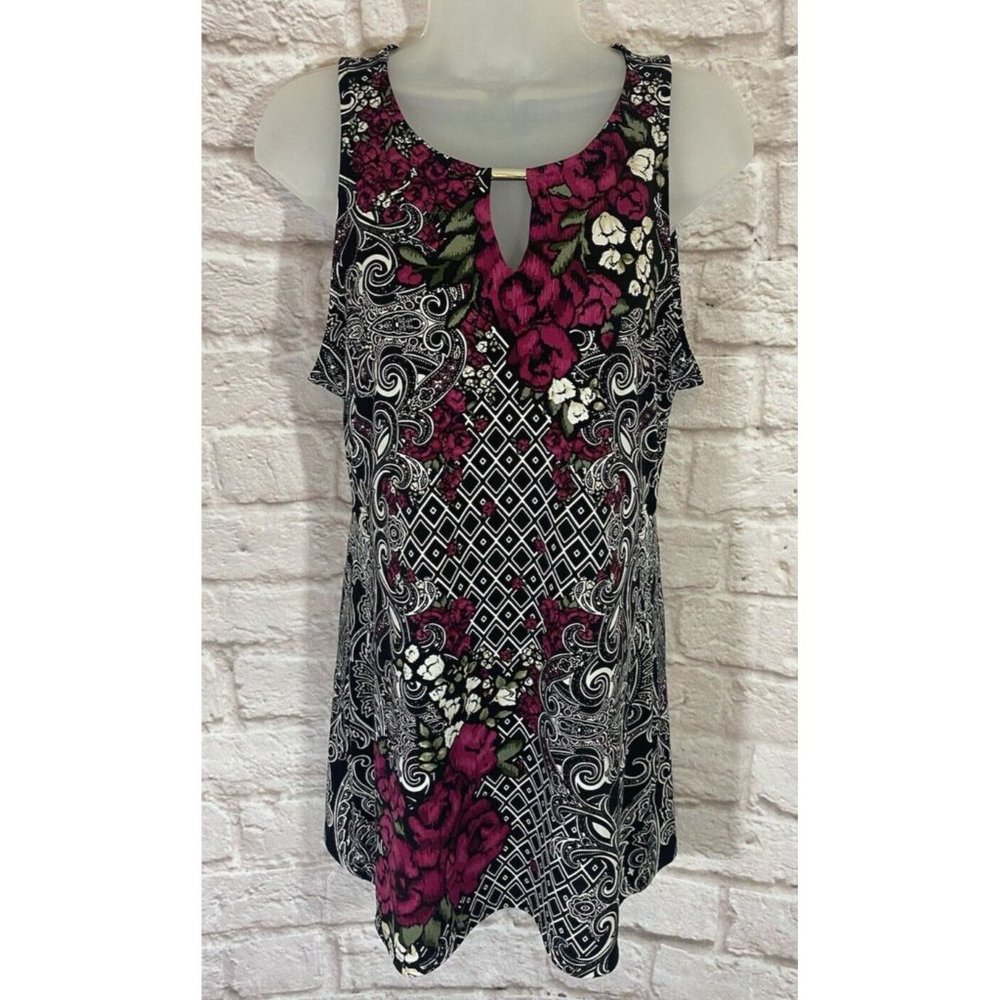 White House Black Market Tunic Top Womens Small Tank Keyhole Neck Stretchy 9557